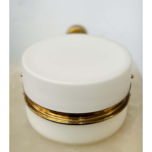 Modern Set of Three 1960s Stilnovo Brass & White Opaline Glass Sconces For Sale - Image 3 of 4