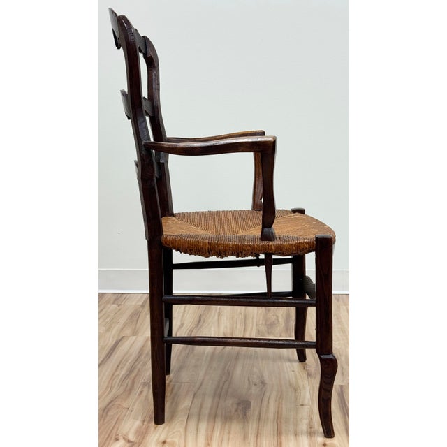 Antique Carved Wood French Country Rush Seat Dining Chairs, Set of 6 For Sale - Image 4 of 18