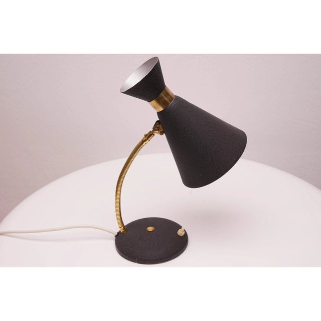 Metal Mid-Century Modern Table Lamp with Black Shade, 1950s For Sale - Image 7 of 8