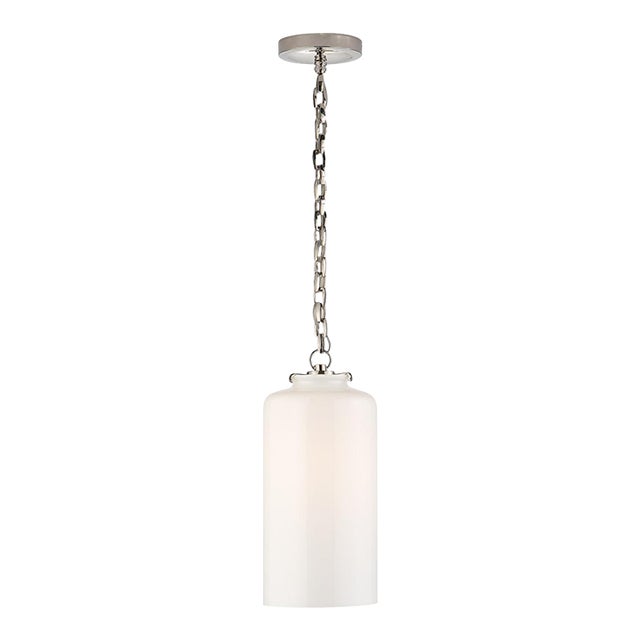 Thomas O'Brien for Visual Comfort Signature Katie Cylinder Pendant in Polished Nickel with White Glass For Sale