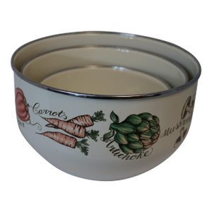 Late 20th Century Franciscan Enamel Vegetable Melody Mixing Bowls- Set of 3
