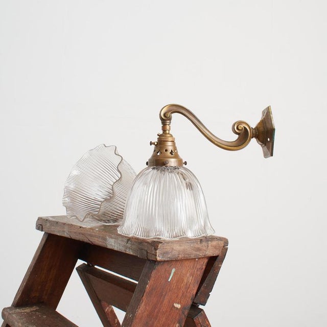 Antique Reclaimed Glass Holophane Wall Light, 1950s For Sale - Image 8 of 8