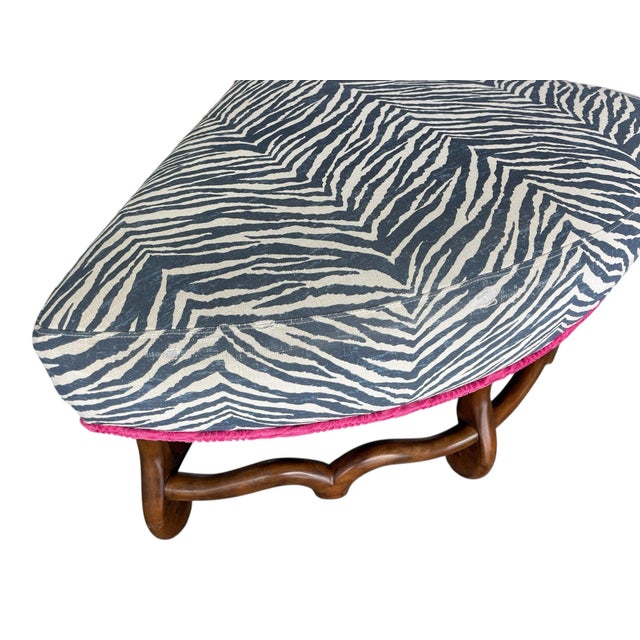 Custom Round Four Piece Ottoman Set, Blue Zebra Print For Sale - Image 10 of 12