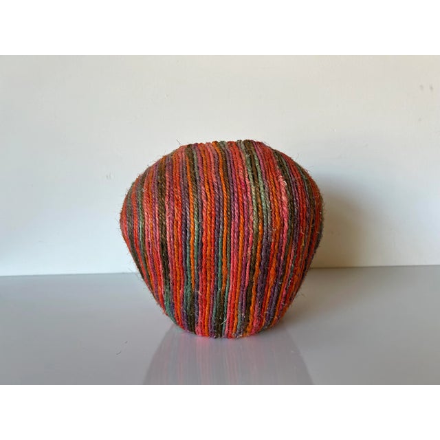 1980s 80's Vintage Colorful Woven Jute Macrame Fiber Art Vase For Sale - Image 5 of 13