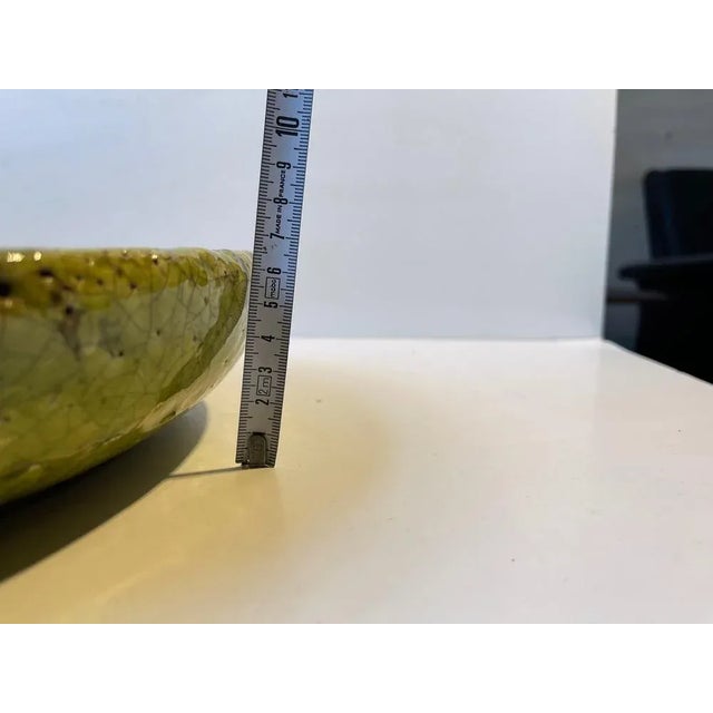 Large Green Stoneware Centerpiece in Raku Crackle Glaze For Sale - Image 13 of 14