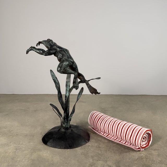 Contemporary Large Jumping Frog Fountain Sculpture – Hand Cast Bronze Garden Accent, 32” Tall For Sale - Image 3 of 10