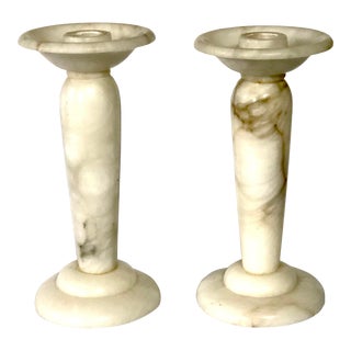 Pair of Italian Alabaster Candlesticks For Sale