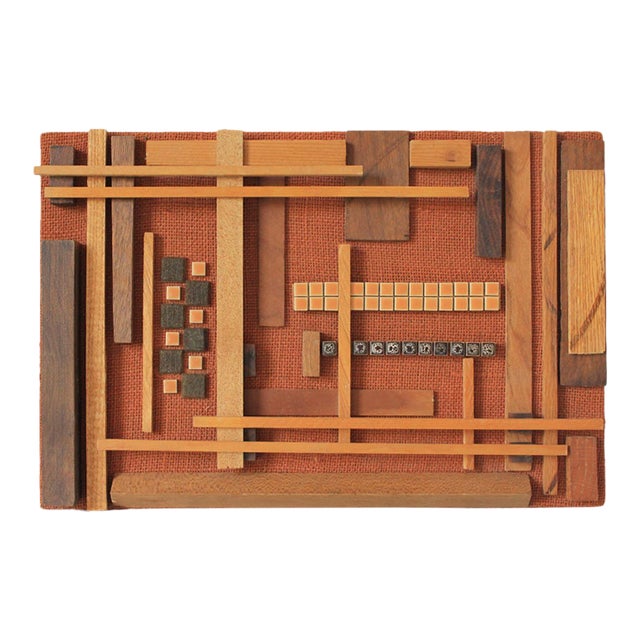 Handmade Mid-Century Modern Mixed-Media Wood & Tile Wall Art For Sale