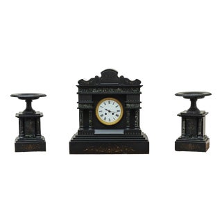 Antique Art Deco Mantel Clock in Marble, 1920s, Set of 3 For Sale