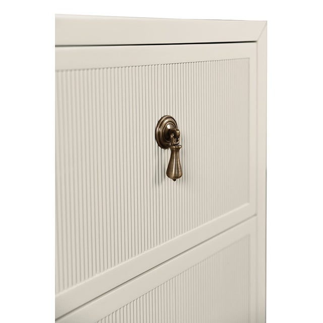 Wood Matthew Izzo Home Novalie Antique White Matte Lacquer Fluted Front Two Drawer Side Table With Antique Brass Drawer Pulls For Sale - Image 7 of 7