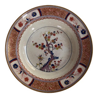 Antique English Hand-Painted Floral Porcelain Bowl With Gilt Rim For Sale
