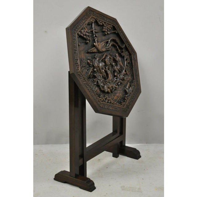 Antique Chinese Carved Hardwood Folding Gate Leg Table With Figural