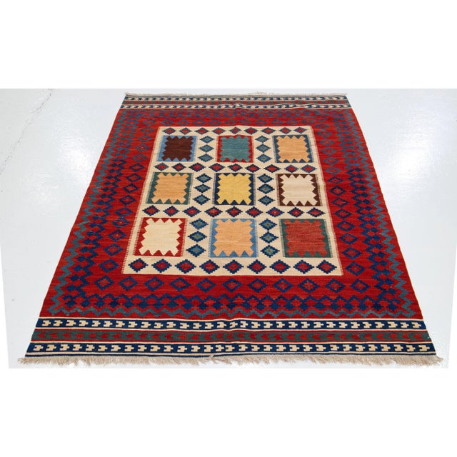 Modern 2020s Modern Kilim Handmade Multicolor Geometric Wool Rug For Sale - Image 3 of 7