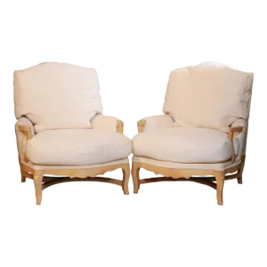 Pair of Late 20th Century Pickled Oak Bergere Chairs