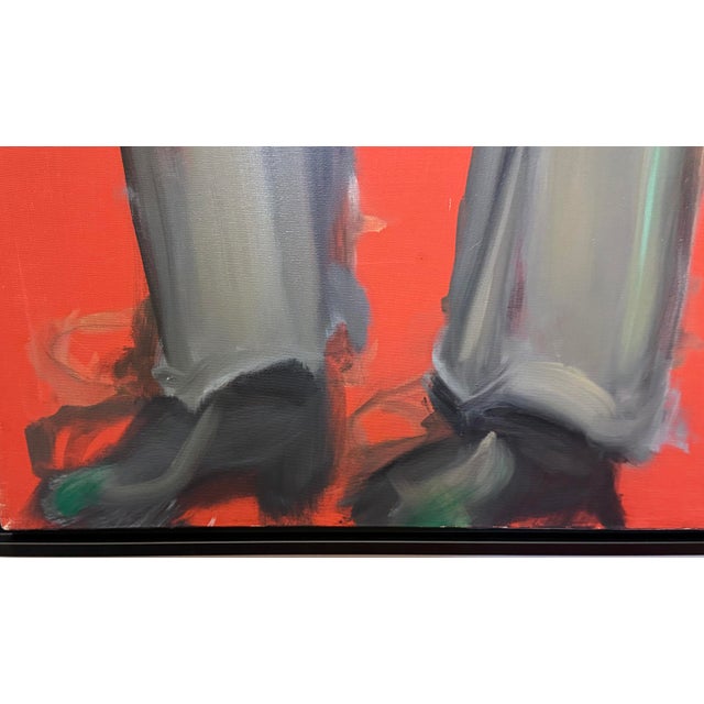 Red Large 1970s Abstract Oil Painting Portrait, Man in a Suit, Newly Framed For Sale - Image 8 of 10