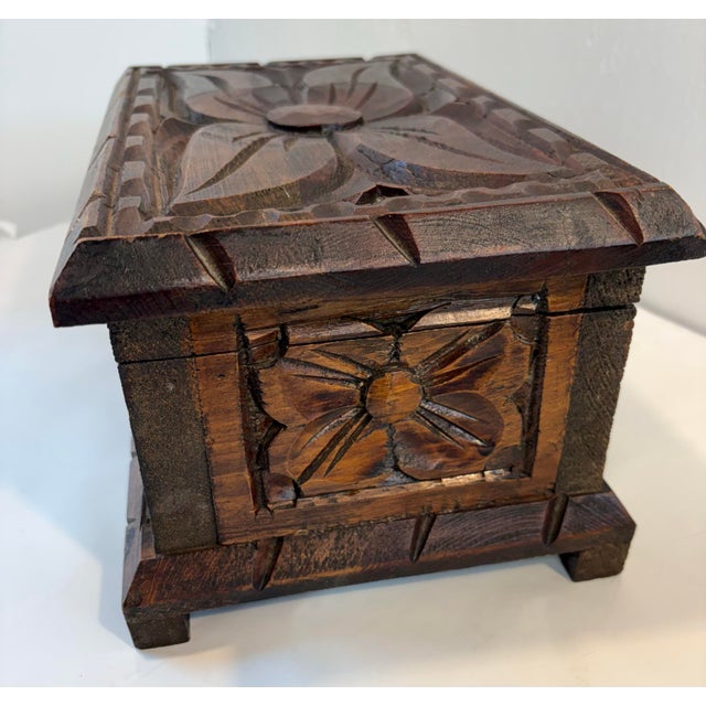 Boho Chic Vintage Carved Wooden Hinged Box For Sale - Image 3 of 7
