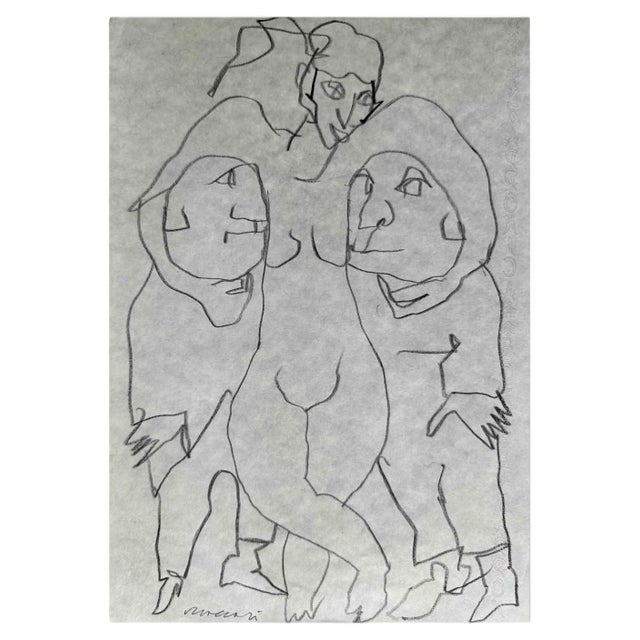 Mino Maccari, Polyamorous, Pencil Drawing, 1960s For Sale