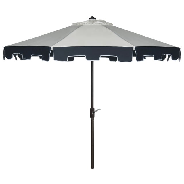2020s Resistant Fashion 9 Ft Auto Tilt Umbrella in Beige & Navy For Sale - Image 5 of 5