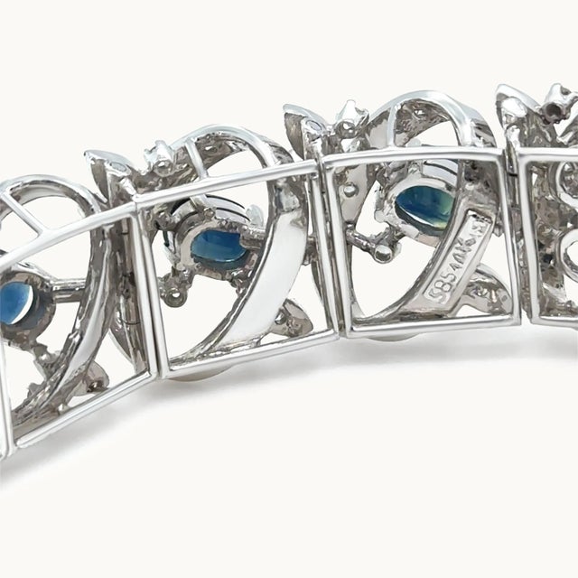 14ct White Gold Sapphire and Diamond Cluster Bracelet 11.45ct 48.29g For Sale - Image 11 of 12