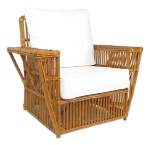 1990s Presidents Art Deco Stick Reed Rattan Nantucket Lounge Armchair