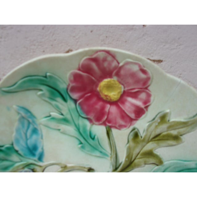 Art Nouveau C.1900 French Majolica Flowers Plate Orchies For Sale - Image 3 of 7