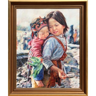 Let's Go to the Market, Wai Ming Oil on Canvas, Signed and Titled Verso For Sale