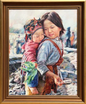 Let's Go to the Market, Wai Ming Oil on Canvas, Signed and Titled Verso