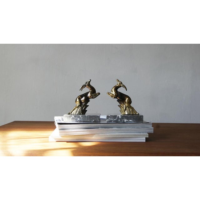 Mid-Century Modern Antelope Bookends on Marble Bases, 1930s, Set of 2 For Sale - Image 3 of 5