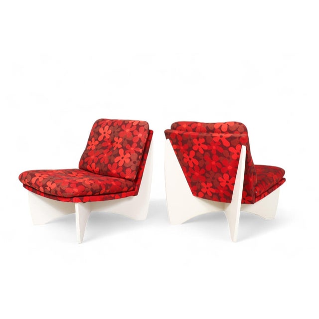 Brown Late 20th Century Pair of Space Age Lounge Chairs in Red Floral Upholstery For Sale - Image 8 of 10
