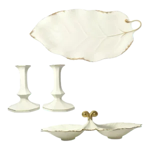 Mikasa 3-Piece Ivory Bone Gold Porcelain Dinnerware & Decor Set
