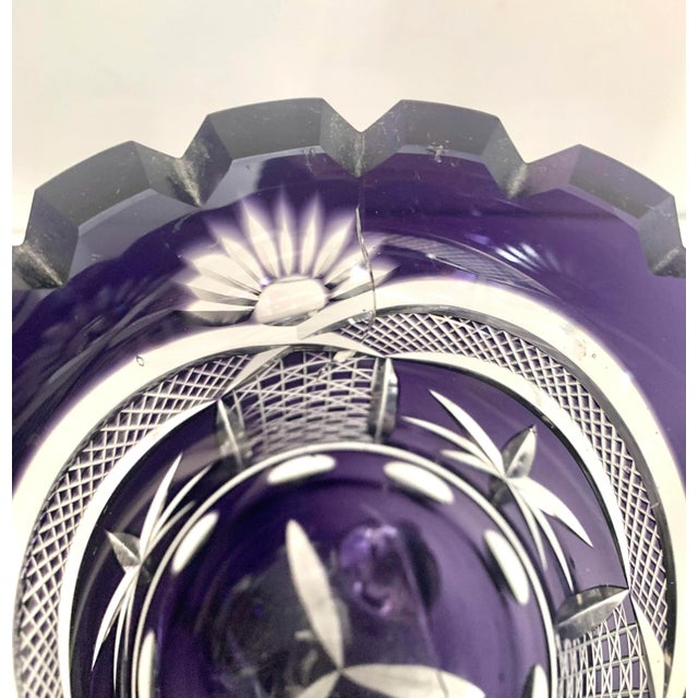 Vintage Thick and Heavy Hand Cut Purple Crystal Vase For Sale - Image 4 of 10