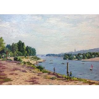1970s Oil Painting Rest by the River Leonid Konstantinovich Kudryavtsev For Sale