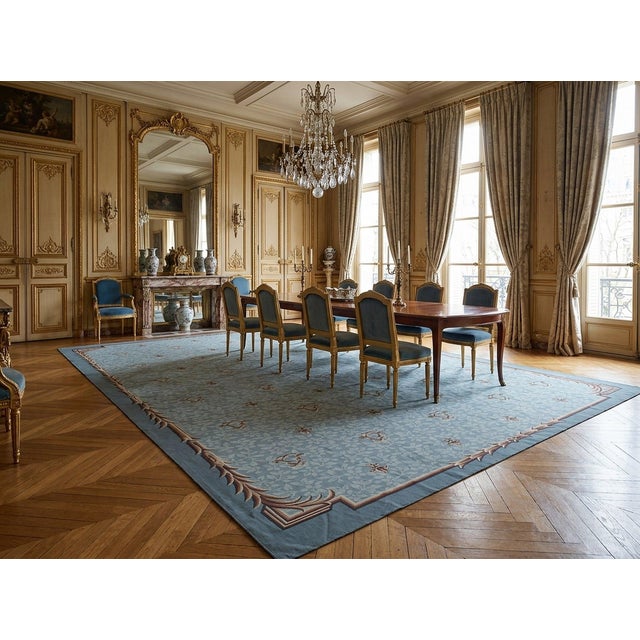 9x12 Vintage Aubusson Flat Weave Wool Rug, Blue Fleur-De-Lis For Sale - Image 14 of 15