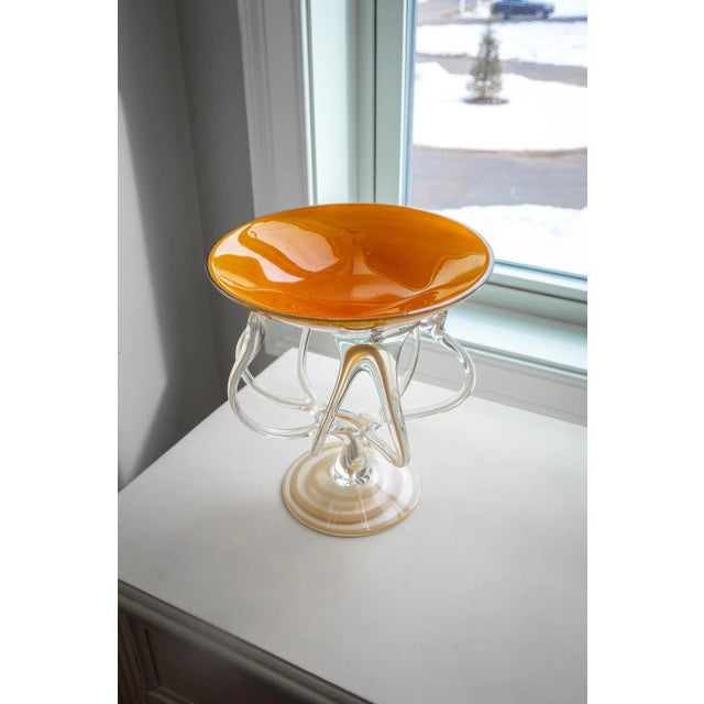 1980s Krosno Jozefina Poland Jellyfish Pedestal Bowl For Sale - Image 4 of 4