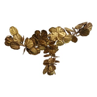 Large Brutalist Brass Chandelier with Floral Decoration, 1970s For Sale