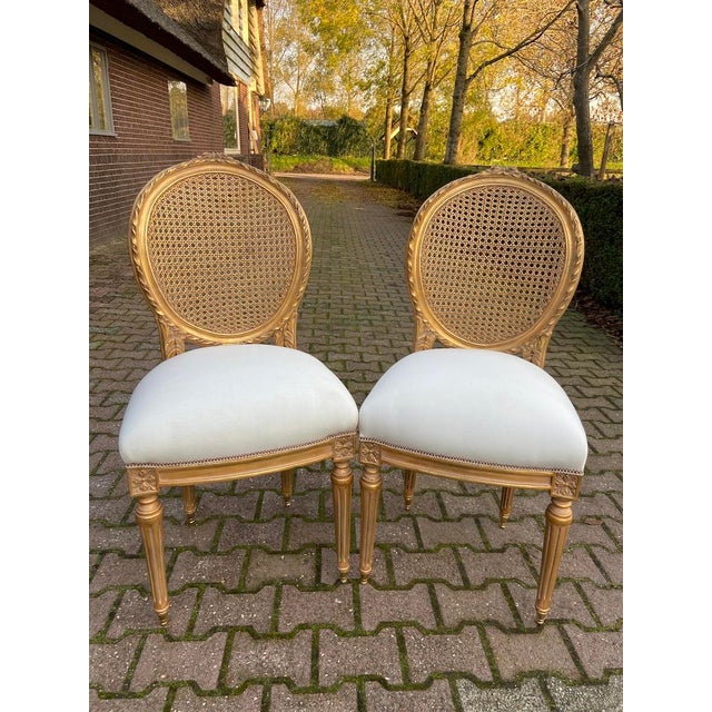 1970s French Artisan Louis XVI Gold Beech Cane Dining Chairs-Set of 4 Pc For Sale - Image 15 of 18