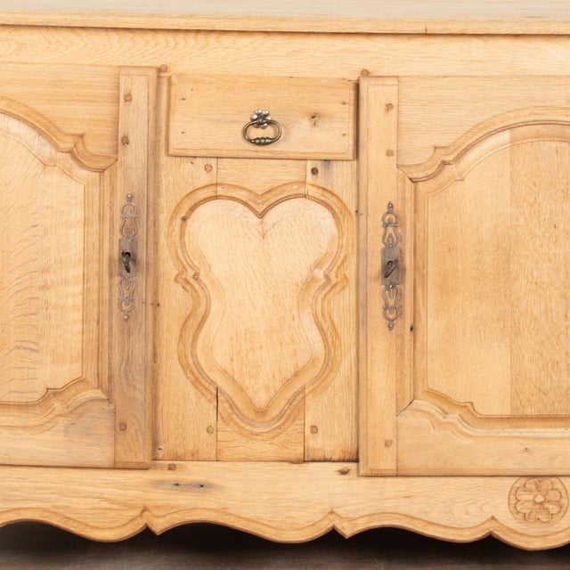 20th Century Long Bleached Oak Sideboard Buffet From Belgium For Sale - Image 10 of 16