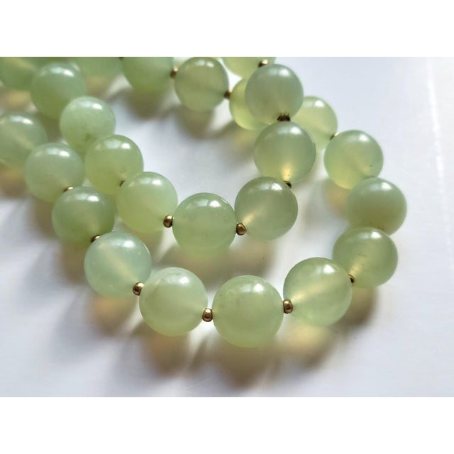Gemstone Vintage 32-Inch New Zealand Bowenite Beaded Necklace, Gold Plate Clasp For Sale - Image 7 of 7