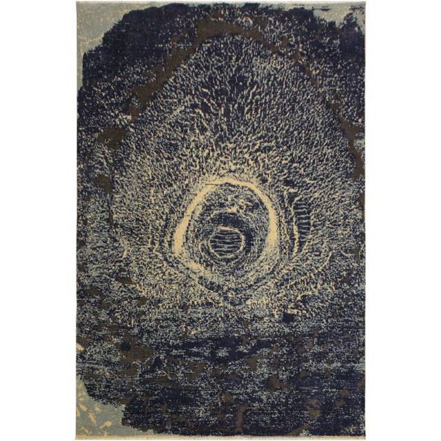 1990s Abstract Modern Blue/Ivory Wool Rug - 8'0 X 10'5 For Sale