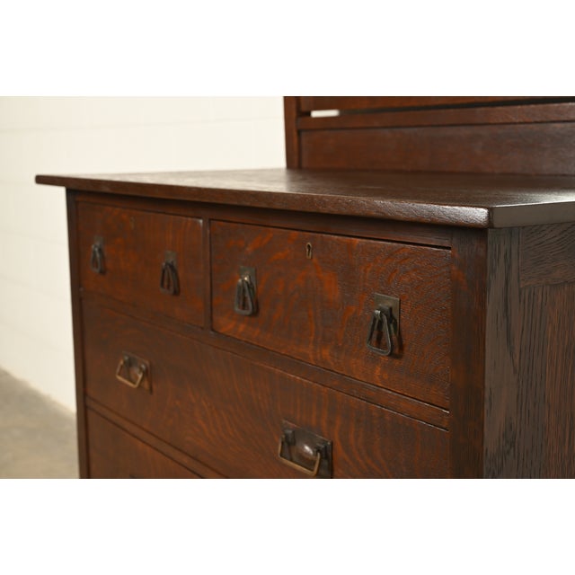 Stickley Brothers Antique Mission Oak Arts & Crafts Dresser With Mirror, Circa 1910 For Sale - Image 10 of 17
