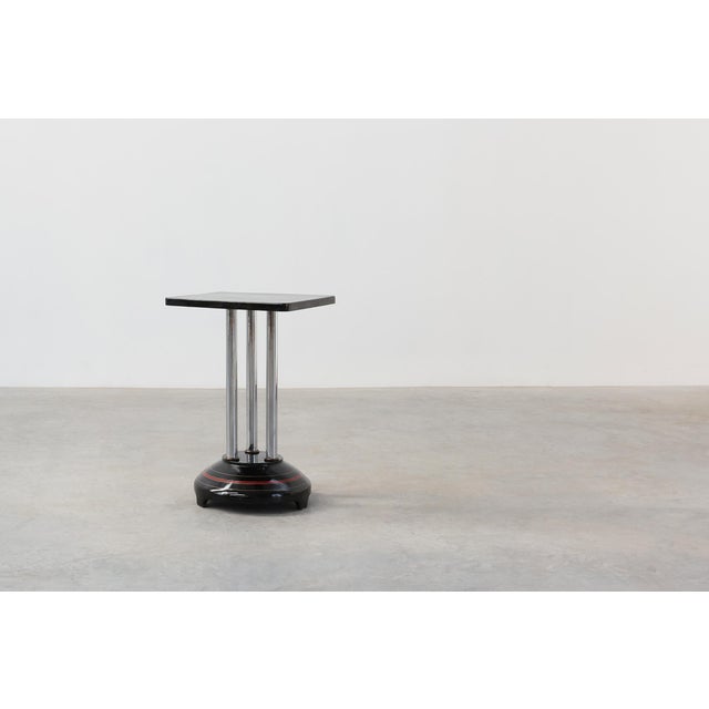 Art Deco Pedestal Table with Chrome Columns and Black Lacquered Base, France, 1920s For Sale - Image 11 of 13