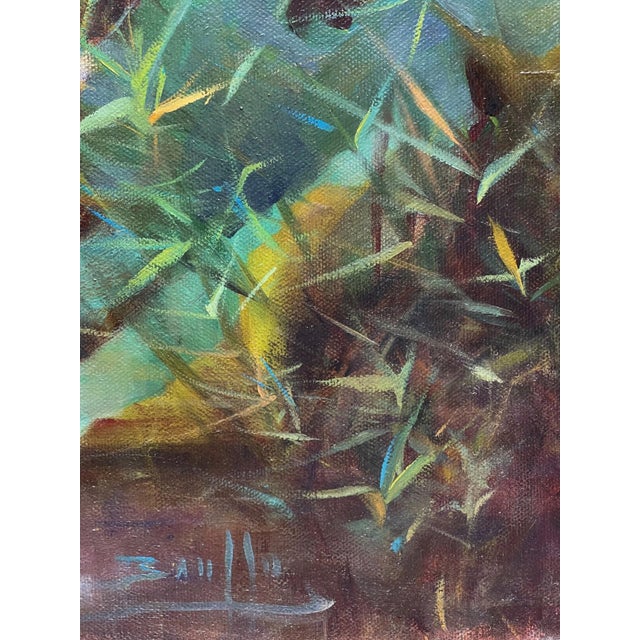 2000 - 2009 Among the Lilies by Bao Ho | Oil Painting of a swan among lily pads and flowers For Sale - Image 5 of 5