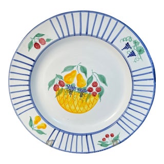 Serving Bowl Fruit Bouquet Mesa International 15" Hand Painted Italy Fruits & Polka Dots For Sale