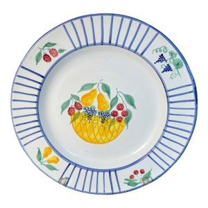 Serving Bowl Fruit Bouquet Mesa International 15" Hand Painted Italy Fruits & Polka Dots