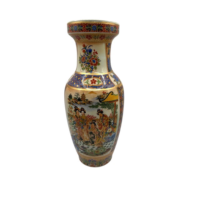 Vintage Satsuma Style Hand-Painted Japanese Geisha & Garden Motif - A 3 Piece Set For Sale - Image 4 of 11