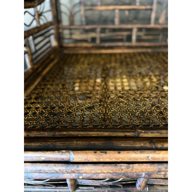 Wood Vintage Brighton Chinoiserie Bamboo Bench With Cane Seat | Chinese Chippendale Fretwork For Sale - Image 7 of 8