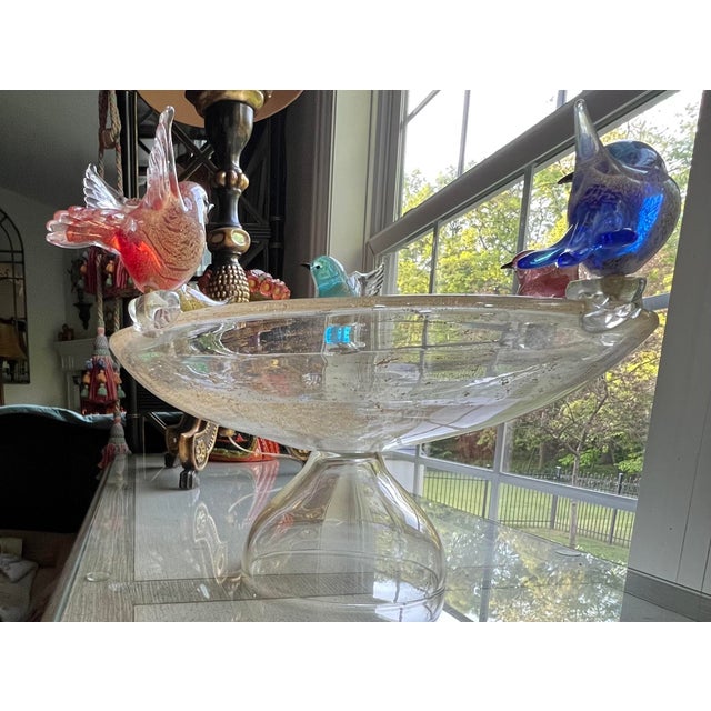 Large Murano Glass Bird Bath W/ Multicolored Birds Chairish