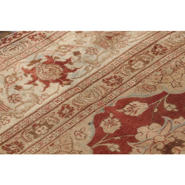 Rug & Kilim Antique Tabriz Beige Red and Blue Wool Persian Floral Rug – Medallion Style For Sale - Image 4 of 10