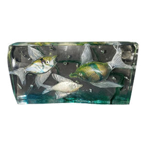 Vintage Alfredo Barbini Murano Attributed Glass Aquarium 3 Fish