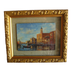 Early 20th Century Miniature Oil Painting of Venice Doge Palace